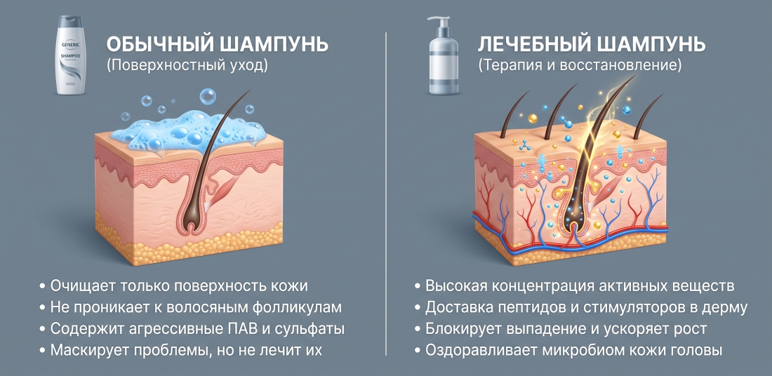 действие лечебного шампуня